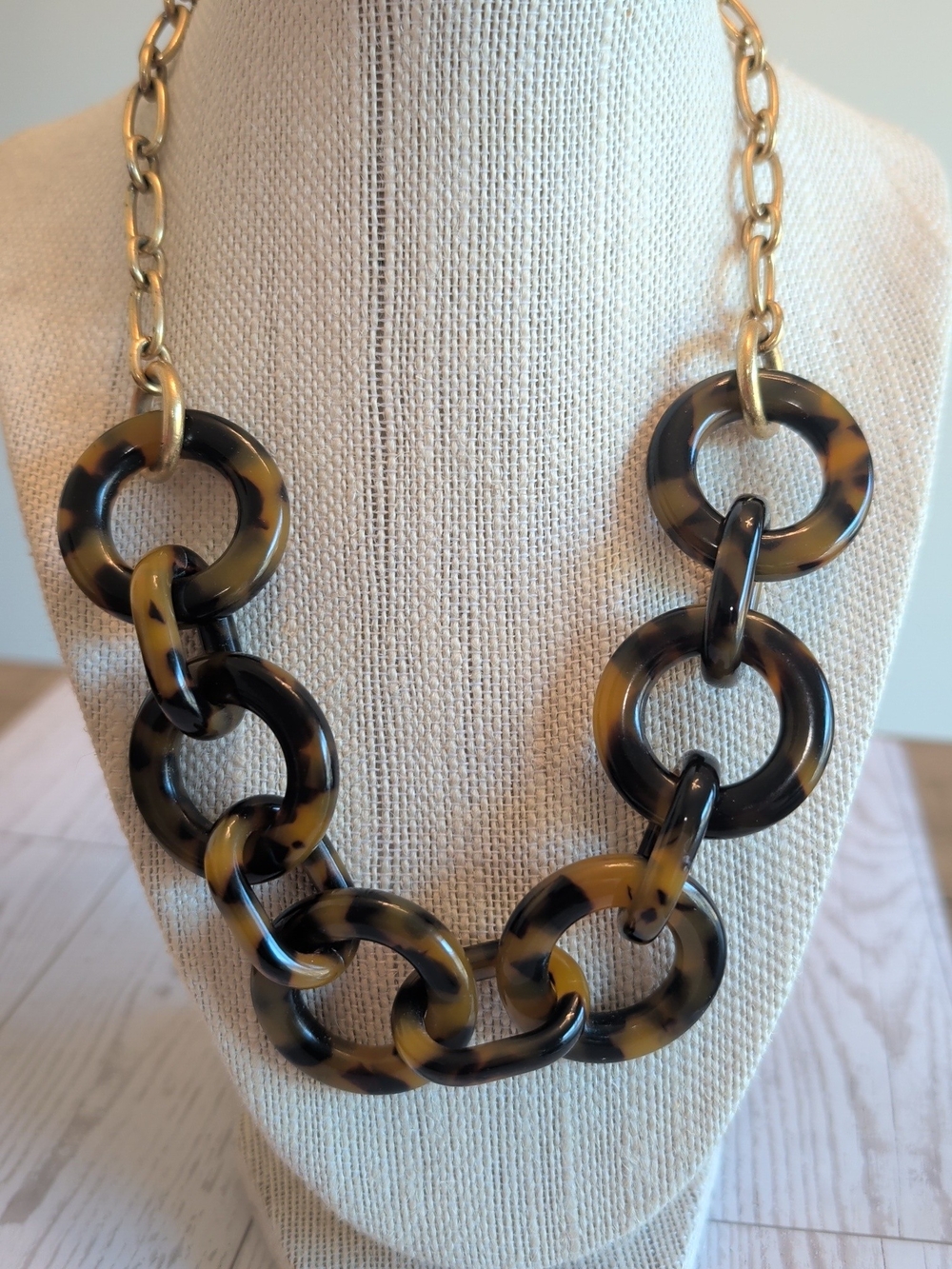 J. Crew Gold Chain with Brown & Black Tortoiseshell Links Necklace